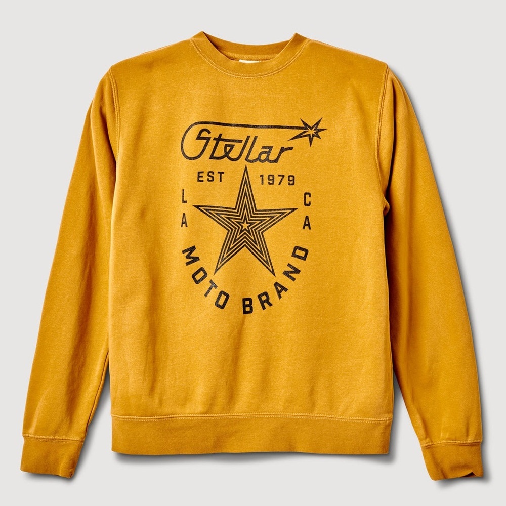 STELLAR MOTO BRAND Men's Desert Gold Star Shield Crewneck Sweatshirt Size Med